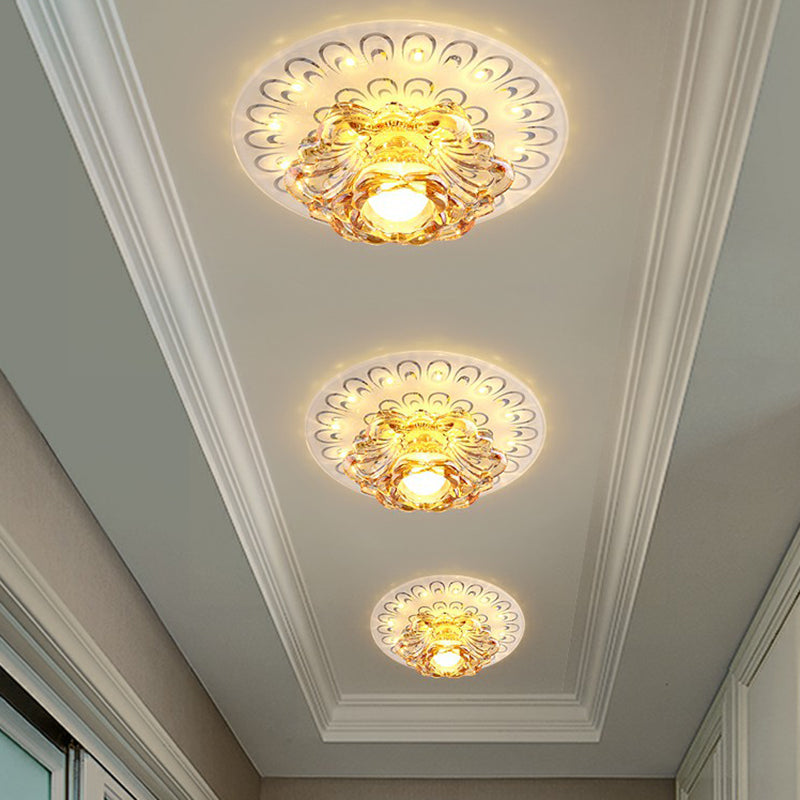 White Led Flush Mount Ceiling Light With Contemporary Floral Crystal Design / 7’ Warm