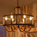 Black Pendant Lamp With 6-Light Industrial Chandelier And Wire Mesh