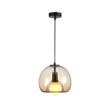 Contemporary Amber/Smoke Glass Dome Suspension Pendant - Black Hanging Lamp For Bedroom