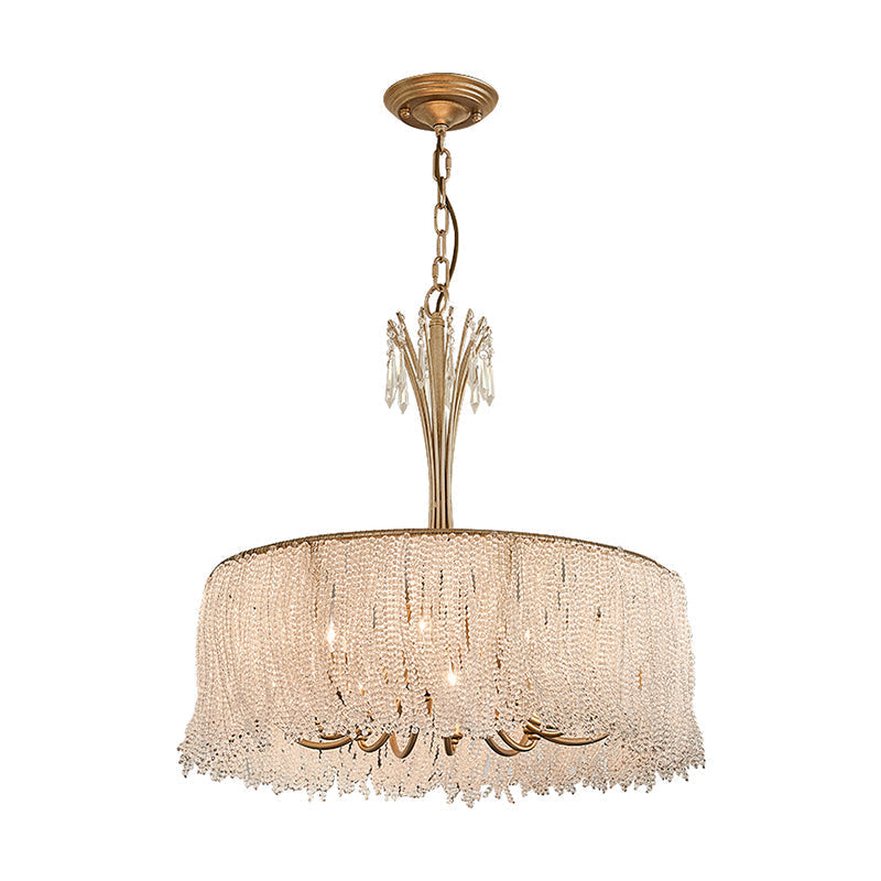 Postmodern Gold Tassel Chandelier Pendant Light With Crystal Hangings For Living Room