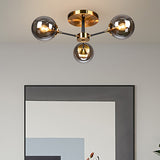 Modern Round Semi Flush Mount Lighting In White/Orange With Smoke Glass - 3/6/8 Light Gold Led