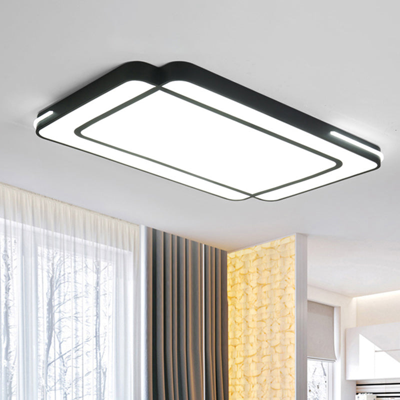 Modernist Rectangular Flush Mount Acrylic Led Ceiling Light - White/Black Ideal For Living Room