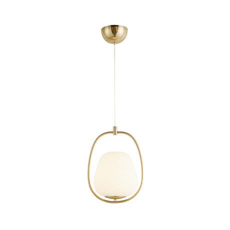Modern Gold Pendant Lamp With White Glass In Oval Shape - 1 Light Dining Room Fixture