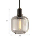 Modernist Amber/Smoky Glass Cylinder Pendant Ceiling Lamp - 1 Light Living Room Hanging 4/5.5 Wide