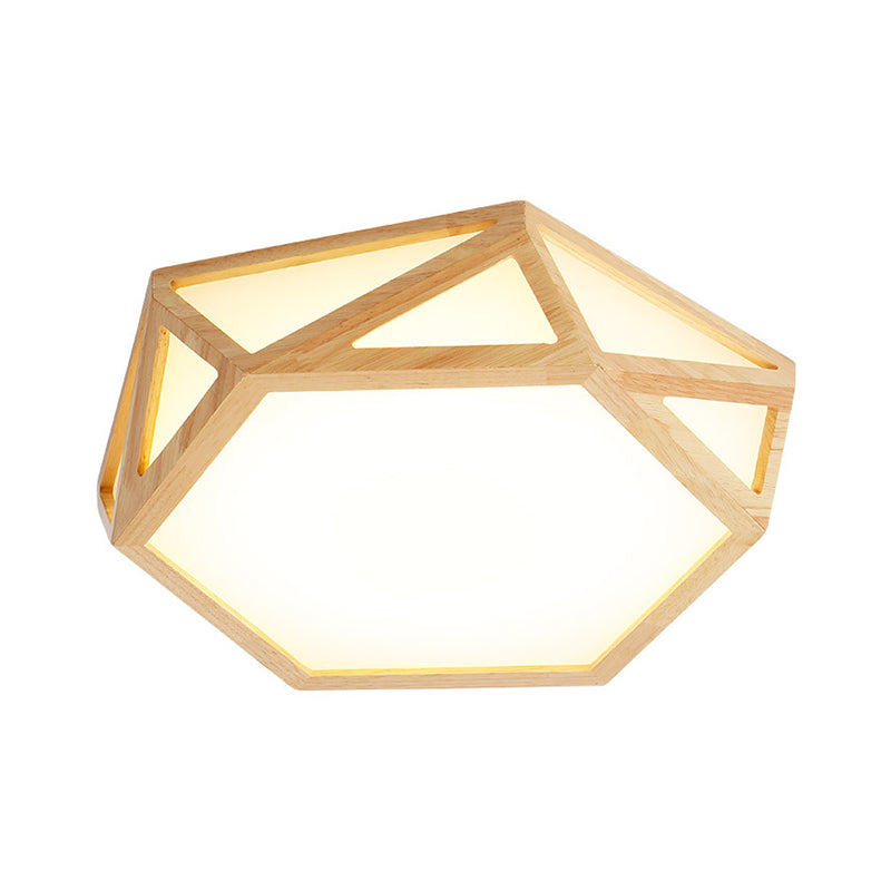 Wide Geometric Flush Mount Nordic Wood Led Lamp - 16/19.5/23.5 Beige Design For Living Room