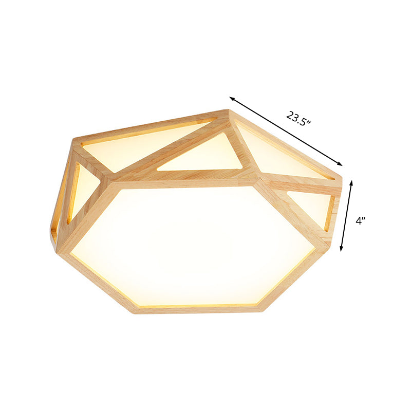 Wide Geometric Flush Mount Nordic Wood Led Lamp - 16/19.5/23.5 Beige Design For Living Room