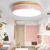 18’/21.5’ Dia Led Flush Mount Drum Lamp In Macaron Wood White/Pink/Green - White/Warm/Natural Light