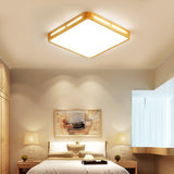 Modern Wood Beige Led Ceiling Light For Bedroom - Rectangle Flush Mount Lamp 12/18/21/25.5 Wide