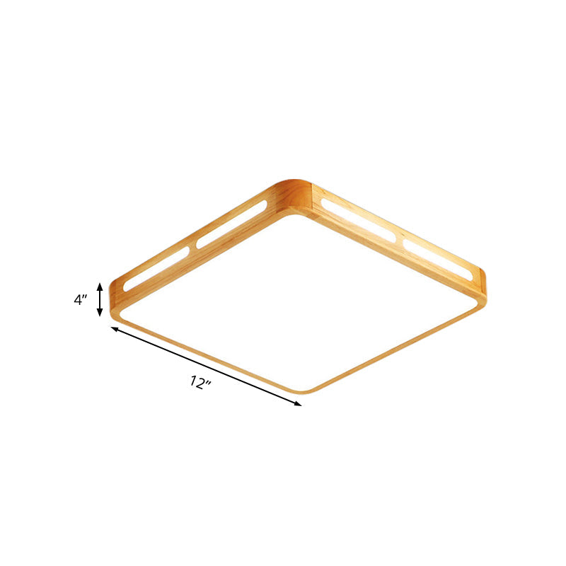 Modern Wood Beige Led Ceiling Light For Bedroom - Rectangle Flush Mount Lamp 12/18/21/25.5 Wide