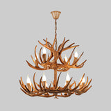 Rustic Brown Resin Chandelier Pendant Light With Antler Shape - Perfect For Restaurants