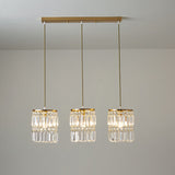 Modern Brass Pendant Chandelier With Tri-Prism Crystals - 3-Light Dining Room Fixture