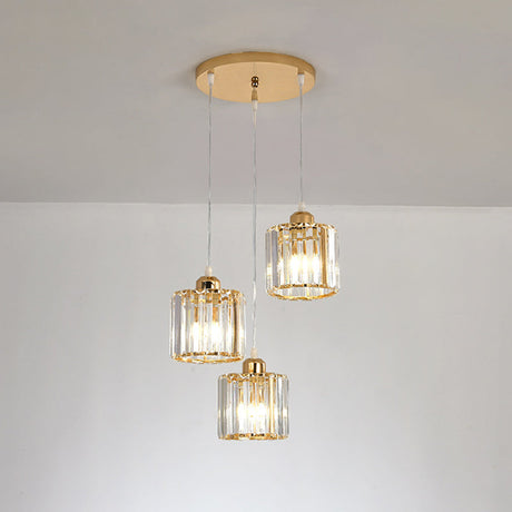 Gold Crystal Cube Multi Ceiling Lamp: Elegant Simplicity | 3 Bulb Suspension Light For Dining Room /