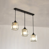 Gold Crystal Cube Multi Ceiling Lamp: Elegant Simplicity | 3 Bulb Suspension Light For Dining Room