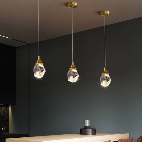Led Crystal Gemstone Suspension Light | Artistic Brass Pendant For Dining Room 1 / White