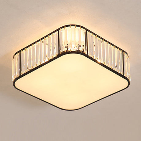 Modern Tri-Prism Crystal Square Flush Ceiling Light Stylish Living Room Lighting Fixture