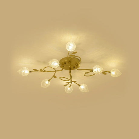 Contemporary Bubbled Glass Ceiling Lighting With Branch Design - 8/12/16/20 Lights Black/Gold Flush