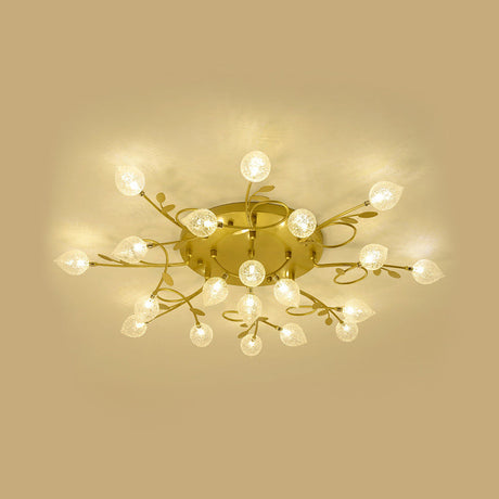 Contemporary Bubbled Glass Ceiling Lighting With Branch Design - 8/12/16/20 Lights Black/Gold Flush
