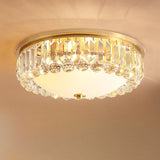 Gold Milk Glass Dome Ceiling Mount Light With Crystal Accent - Postmodern 4-Bulb Flush Lamp