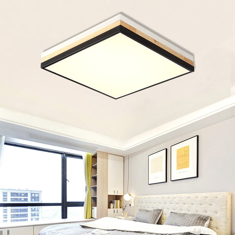Contemporary Wood Black Led Flush Mount Lamp - Wide Square Design (16/19.5/23.5) White/Warm/Natural
