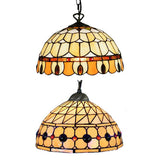Dining Room Tiffany Pendant Lamp With Stained Glass Shade - Elegant Circle/Gem Pattern Chain
