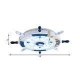 Stylish Wooden Rudder Led Ceiling Light Fixture In Sky Blue/White - Flush Mount