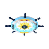 Stylish Wooden Rudder Led Ceiling Light Fixture In Sky Blue/White - Flush Mount