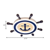 Cartoon Style Blue Round Led Flush Mount Light Fixture With Wood And Acrylic Accents Rudder Design