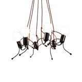 Human-Shaped Chandelier: Black Metal Hanging Light For Dining Room - 3/6 Bulbs