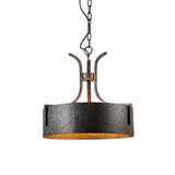 Black Metal Pendant Lamp With Elk Vintage Chandelier Light Fixture - 3-Light Drum Shade 12.5/20 Wide