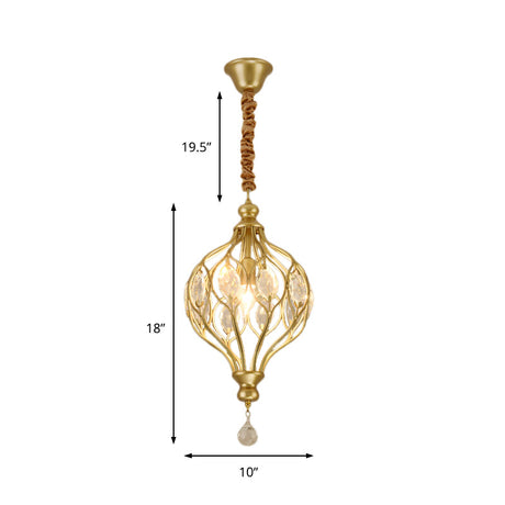 Contemporary Metal Pendant Light With Crystal Accent - Black/Brass Finish
