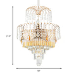 Modern Gold Chandelier Light With Layered Crystal Shade - 3/7 Lights 18’/19.5’ Wide Dining Room