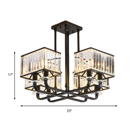 Vintage Prismatic Crystal Chandelier - Cubic Shade 6/8 Lights Black Ideal For Living Room