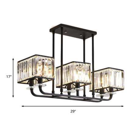 Vintage Prismatic Crystal Chandelier - Cubic Shade 6/8 Lights Black Ideal For Living Room
