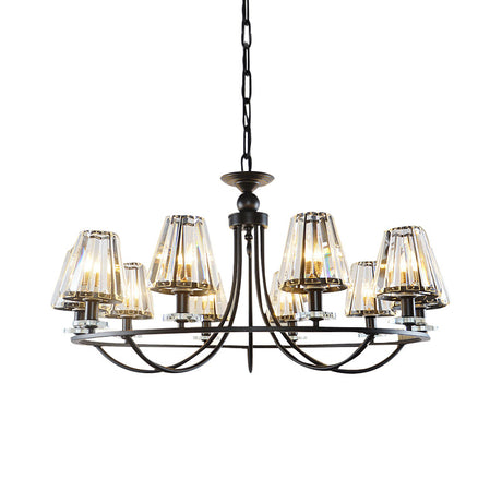 Vintage Prismatic Crystal Chandelier: Tapered Design 4/6/8 Lights Black Hanging Ceiling Light