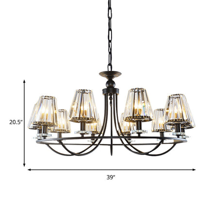 Vintage Prismatic Crystal Chandelier: Tapered Design 4/6/8 Lights Black Hanging Ceiling Light
