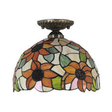 Tiffany 2-Light Bedroom Ceiling Light: Sunflower Pattern Brass/Bronze Finish