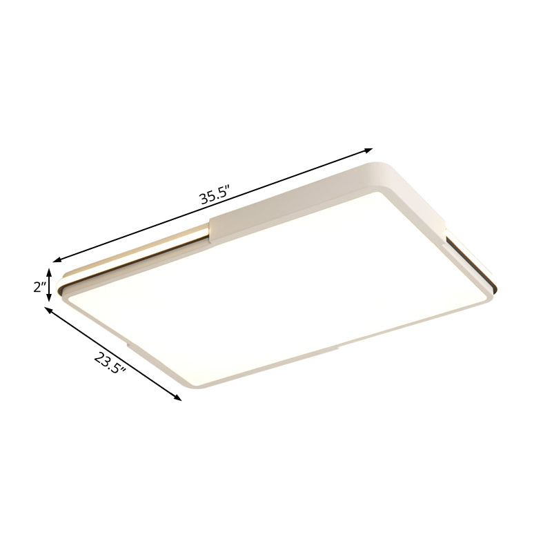 Simple White Led Flush Mount Light For Bedroom Ceiling - 16/19.5/35.5 Wide Square/Rectangular Shape
