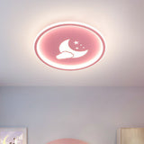 Nordic Style Led Flush Mount Ceiling Light With Star And Moon Pattern - Metallic Ring Shaped