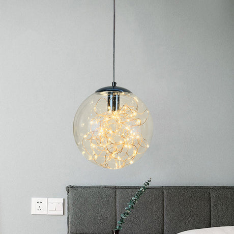 Sleek Geometric Led Pendant Light With Clear Glass Shade Ideal For Bedroom Ambiance And Starry