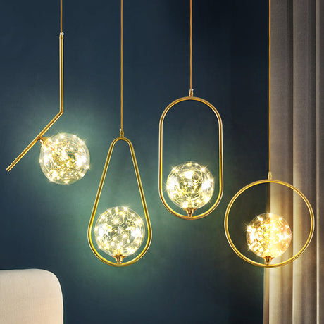 Simplicity Clear Glass Globe Ceiling Light: Led Pendant For Bedroom - Brass Finish