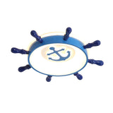Anchor Pattern Flush Mount Led Ceiling Light With Blue Rudder Design For Kids Warm/White
