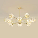 Contemporary Radial Led Pendant Chandelier With Clear Globe Glass Shade - Metallic Gold Finish