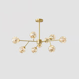 Modern Metallic Hanging Chandelier With Led Lights & Glass Shade For Living Room 9 / Amber B