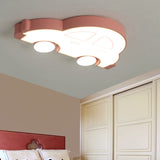 Led Indoor Flushmount Light With Car Cartoon Acrylic Shade Stylish Blue/Pink Ceiling Lamp In