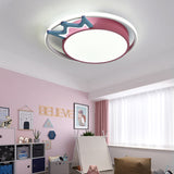 Cartoon Style Flush Mount Led Ceiling Light With Acrylic Shade And Crown Deco In Blue/Pink