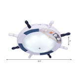 Rudder Wooden Flush Mount Lamp - Nautical Style Led Ceiling Light With Frosted Glass Shade