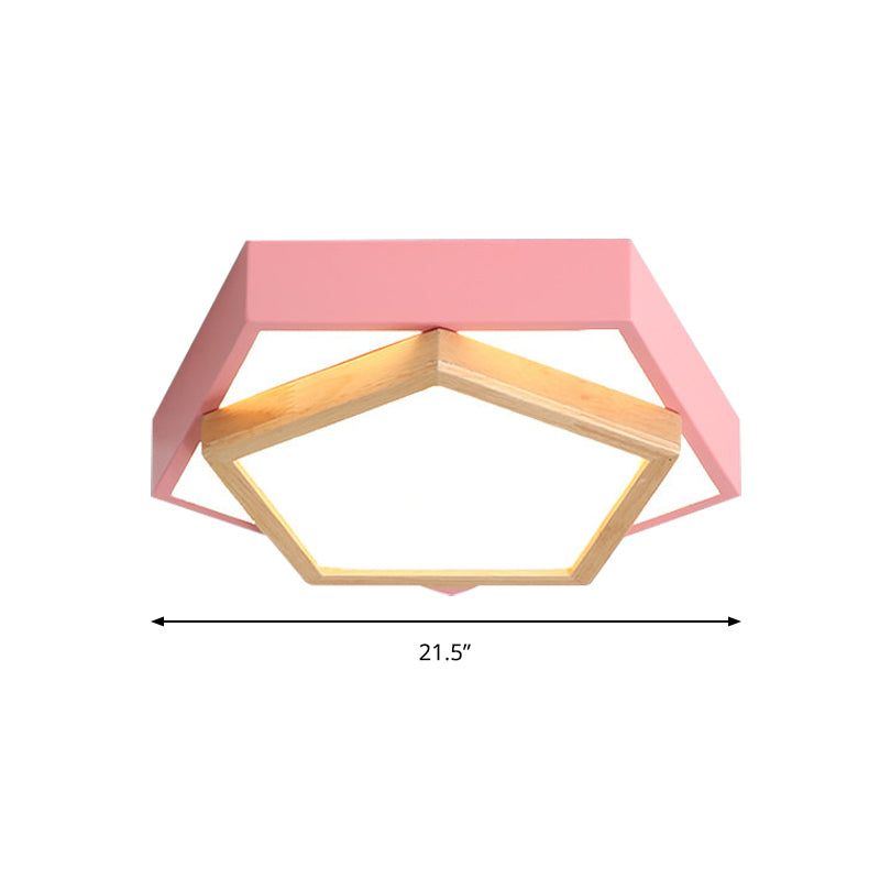 Pentagon Macaron Acrylic Led Flush Mount Lamp In White/Warm/Natural Light - Sizes 14/18/21.5