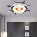 Nautical Style Led Blue Flush Ceiling Light With Rudder Wood Shade / B