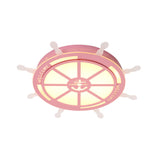 Stylish Led Bedroom Flush Light Fixture - Cartoon Blue/Pink Flushmount Lighting With Rudder Acrylic