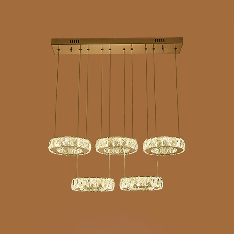 Modern Faceted Crystal Circle Pendant Light With Led Lights And Stainless-Steel Finish
